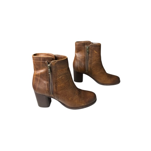 Frye Addie Brown Leather Double Zipper Ankle Booties Boots 7 B - Picture 1 of 8